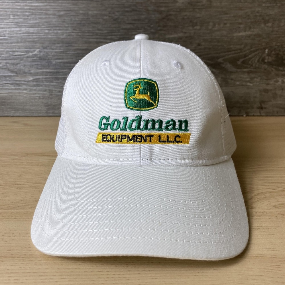 Goldman Equipment Hat Cap Snap Back Mesh White Green John Deer